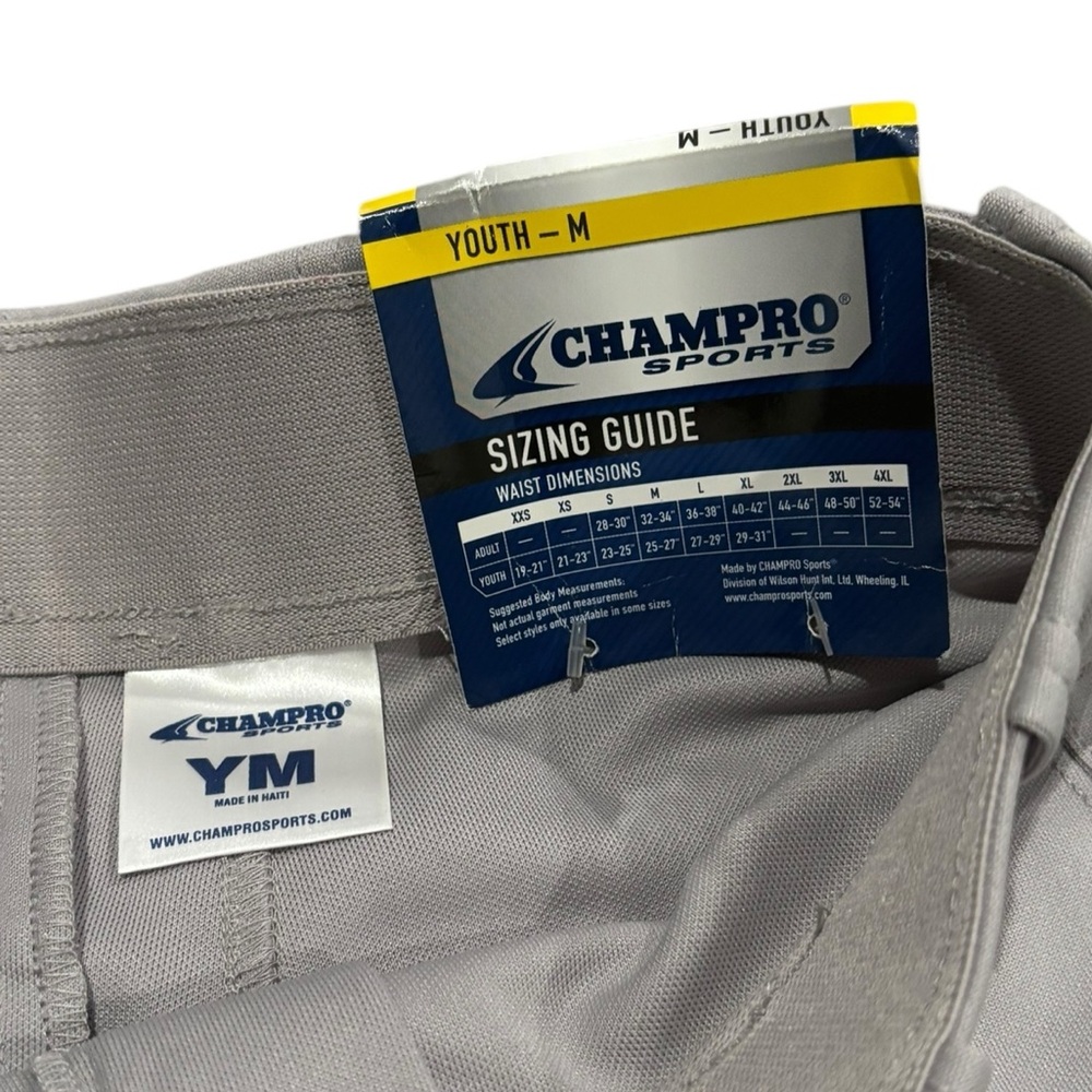 NWT Champro Sports Youth Boys Gray Baseball Pants w/ Elastic Bottoms-size Med - Picture 6 of 6